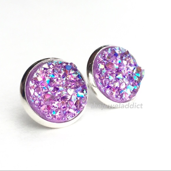 3 for 15🎀chunky light purple Druzy style earrings - Picture 2 of 7